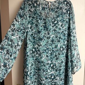 Floral Print Women's Dress - green, Blue and White